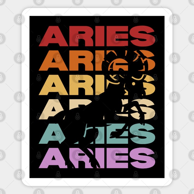 Aries Zodiac - Retro Vintage Pastel Typography - Birthday Gift Magnet by TuncGK